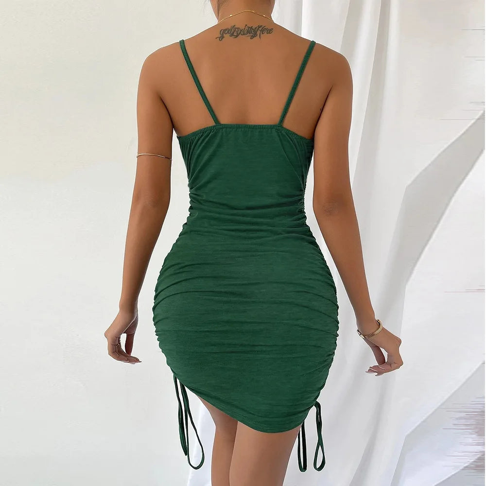 Y2K Aesthetic Bodycon Mini Dress with Solid Color and Slim-Fit Design for Chic Style