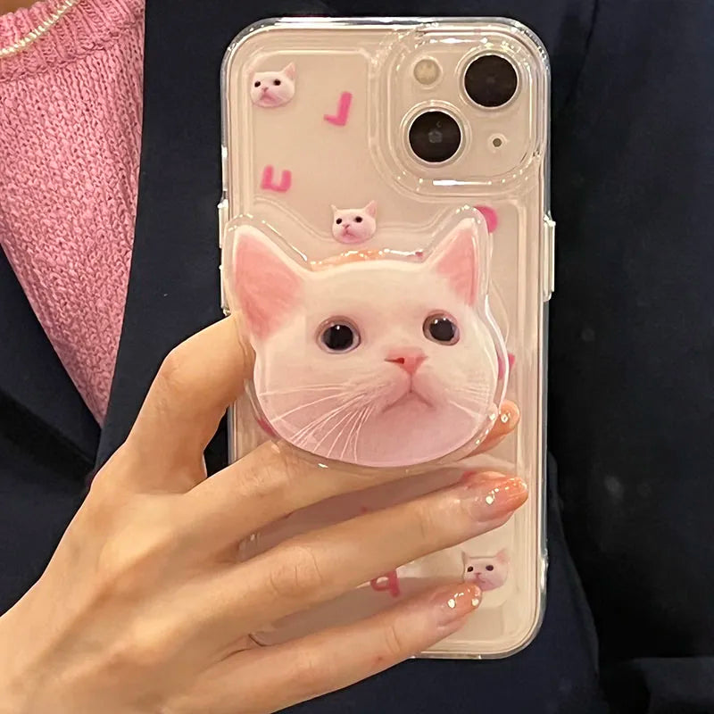 Y2K Aesthetic Cat Popsocket Clear Phone Case for Trendy Summer Outfits and Cute Accessories