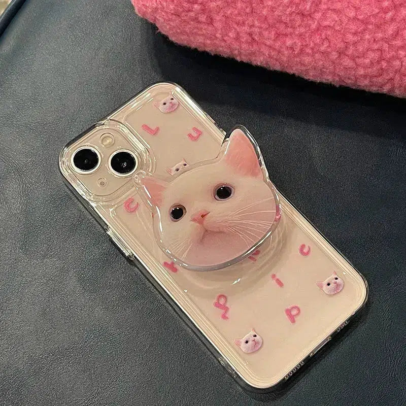 Y2K Aesthetic Cat Popsocket Clear Phone Case for Trendy Summer Outfits and Cute Accessories