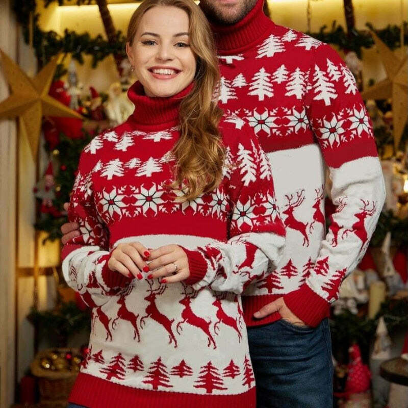 Y2K Aesthetic Couples Matching Sweaters - Cozy Holiday Pullovers for Festive Vibes