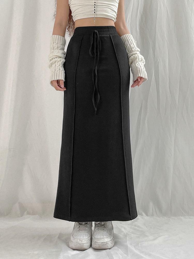 Y2K Aesthetic Drawstring Maxi Skirt for Effortless Grunge and Summer Style