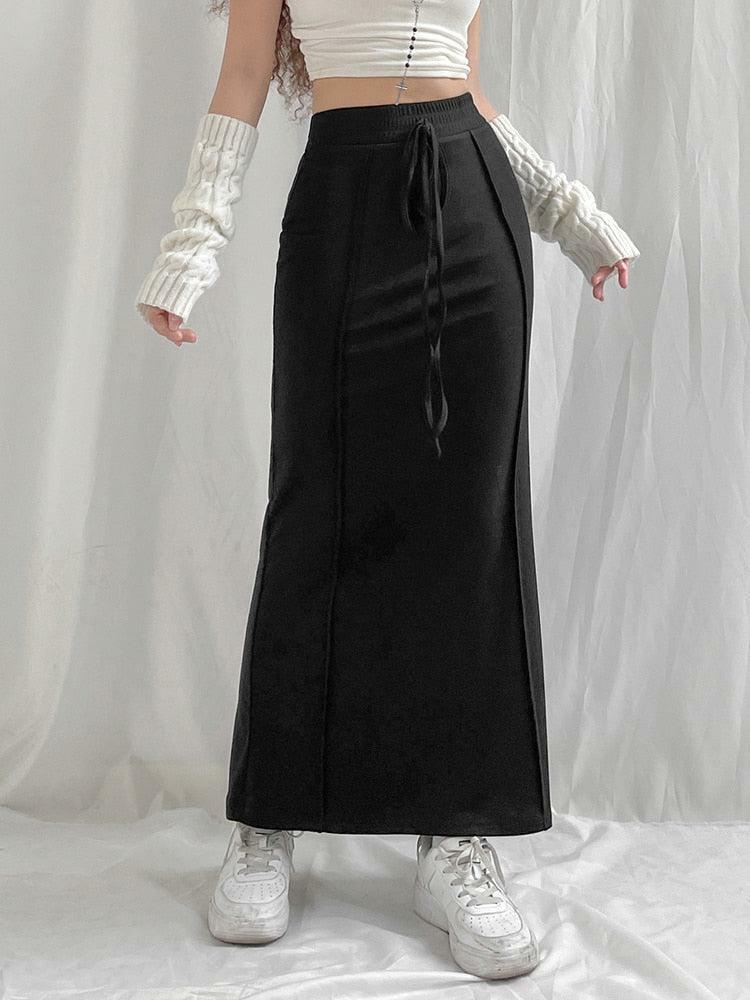 Y2K Aesthetic Drawstring Maxi Skirt for Effortless Grunge and Summer Style