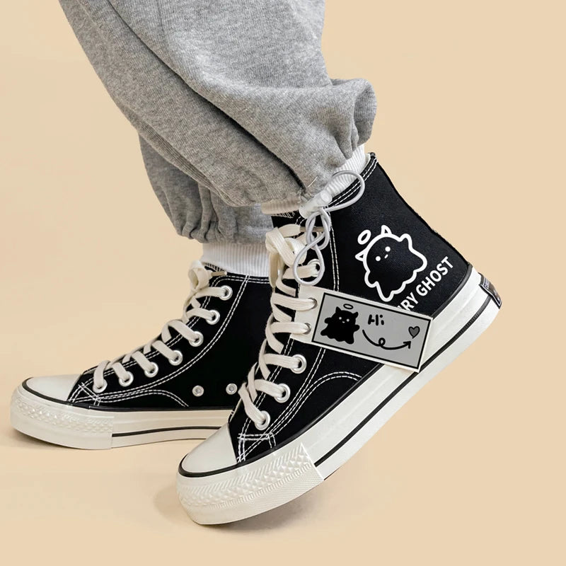 Y2K Aesthetic Fairy Ghost Lace-Up Canvas Shoes for Trendy Summer Outfits and Grunge Style