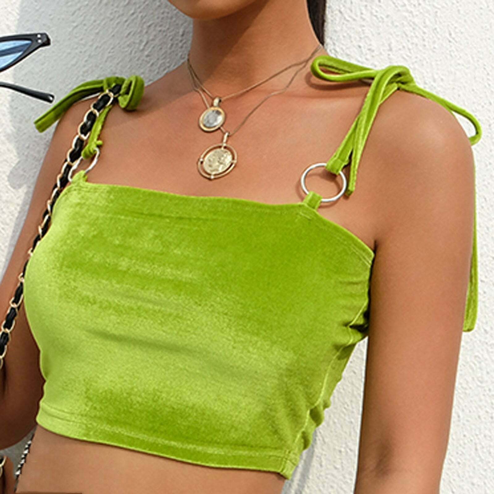 Y2K Aesthetic Green Bare Midriff Cami Top - Cute Crop for Coquette & Grunge Styles