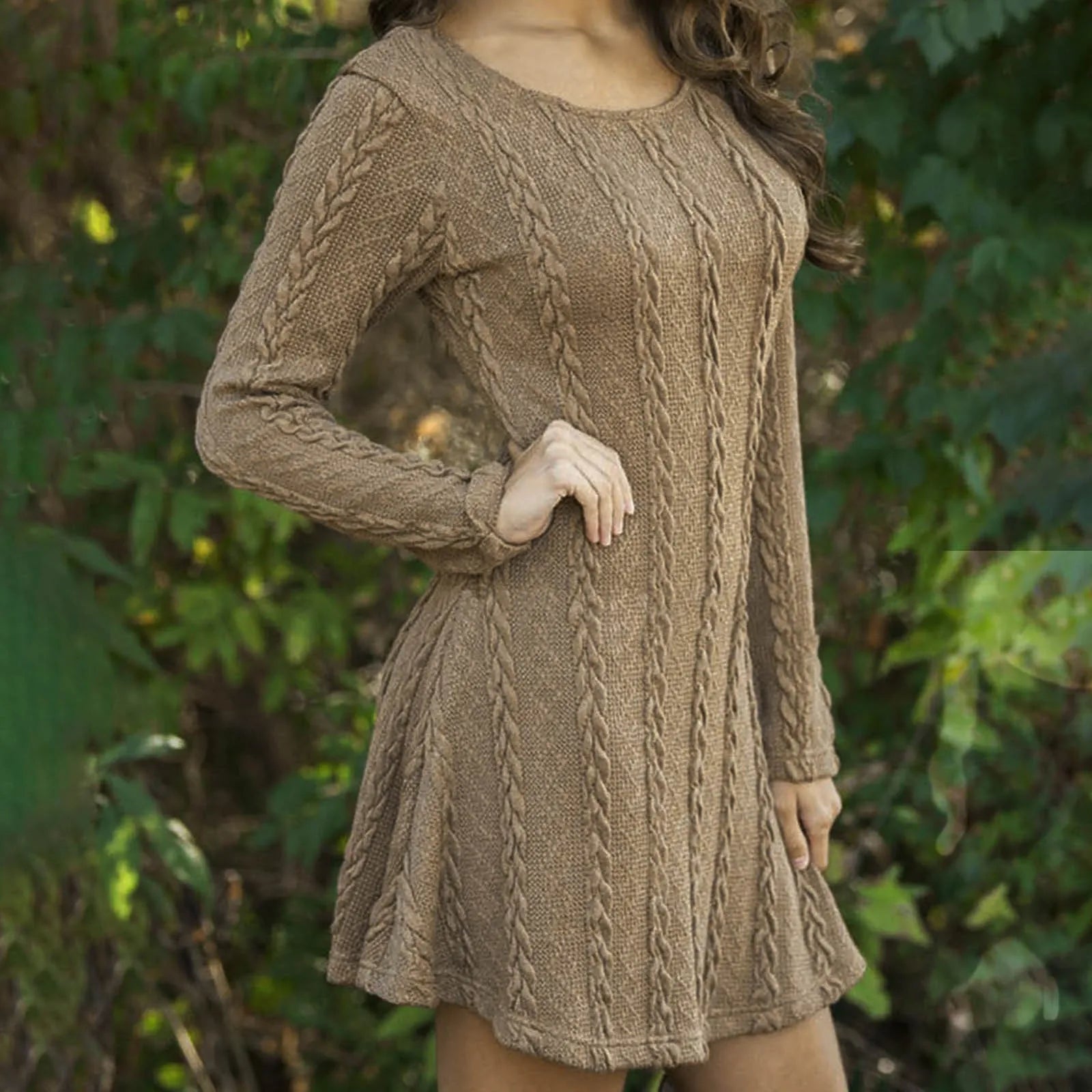 Y2K Aesthetic Knit Sweater Dress - Comfy Loose Fit, Solid Color, Long Sleeve Style