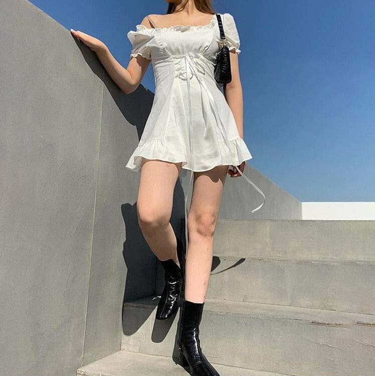 Y2K Aesthetic Lace-Up Mini Dress for Effortless Summer Style and Cute Outfit Ideas