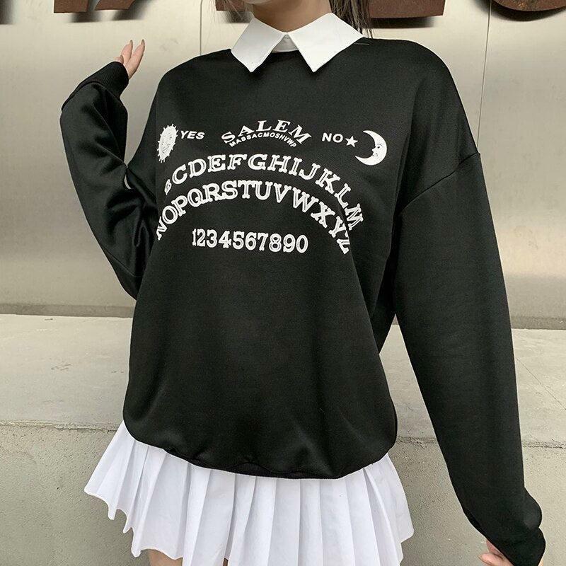 Y2K Aesthetic Letter Print Sweatshirt - Vintage Inspired Grunge Style for Trendy Outfits