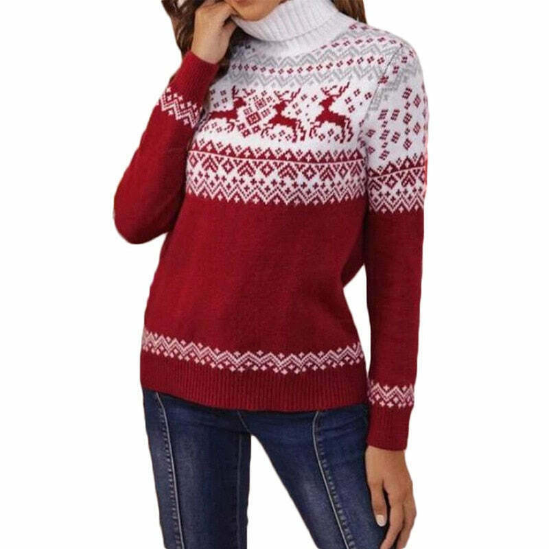 Y2K Aesthetic Matching Christmas Sweaters, Cozy Turtleneck Knit Pullover for Couples