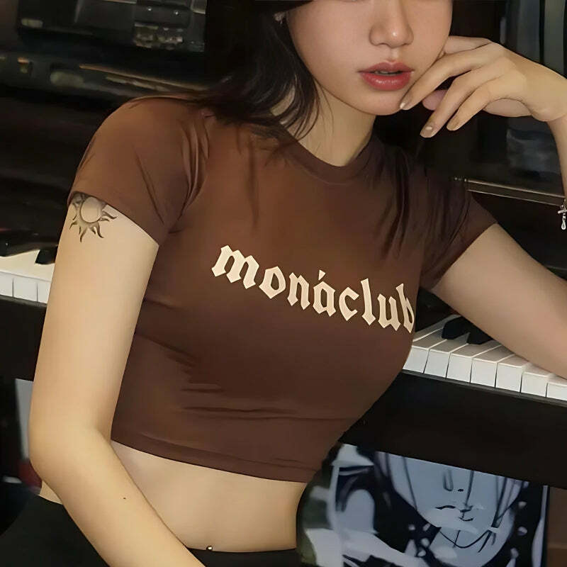 Y2K Aesthetic Monaclub Crop Top: Trendy Summer Essential for Effortless Style