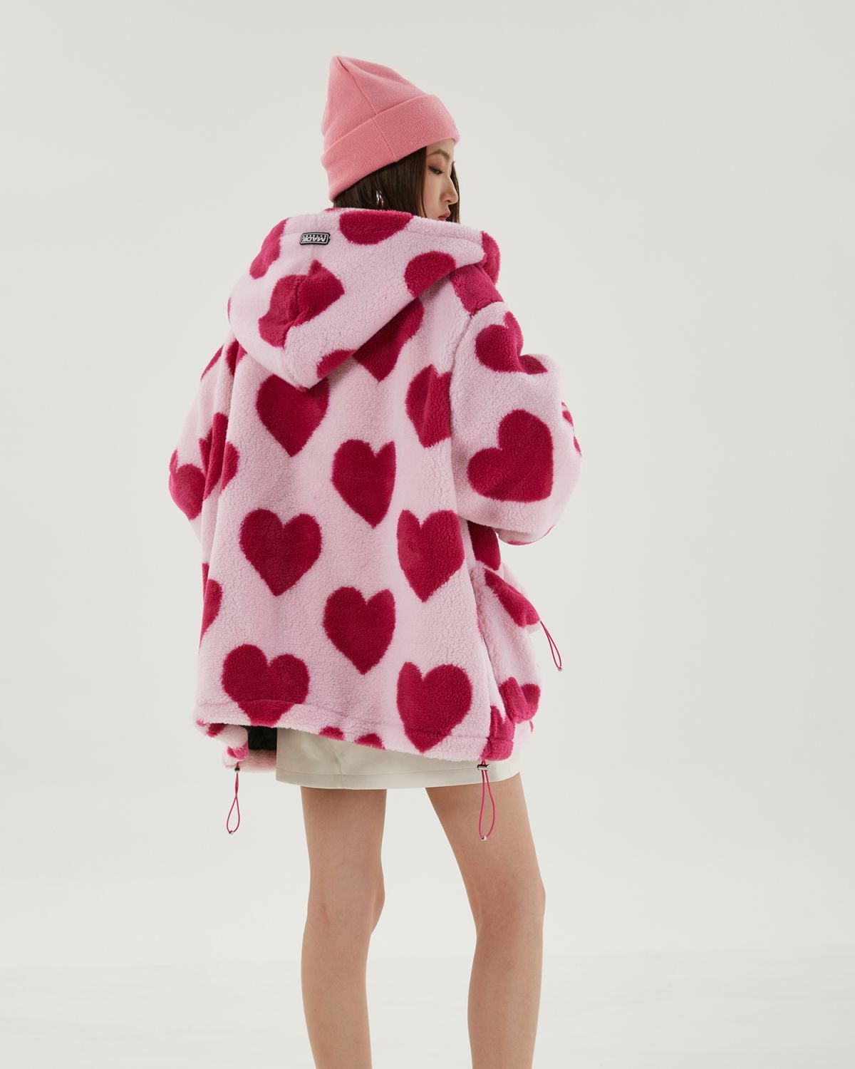 Y2K Aesthetic Pink Heart Pattern Hooded Jacket for Trendy Summer Outfits