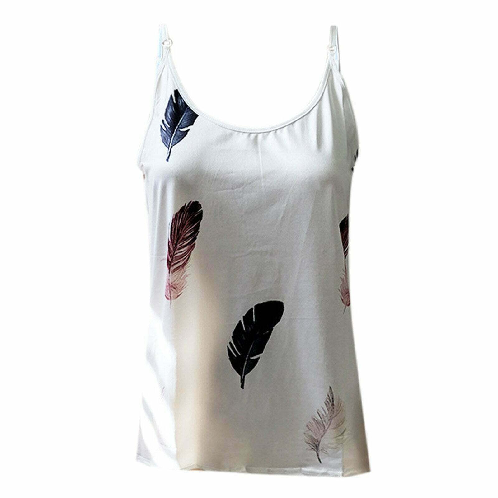 Y2K Aesthetic Plumage Printed Cami Top - Cute Grunge & Coquette Style