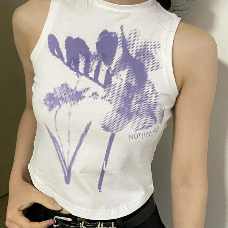 Y2K Aesthetic Purple Floral Tank Top - Trendy Summer Outfit for Effortless Style