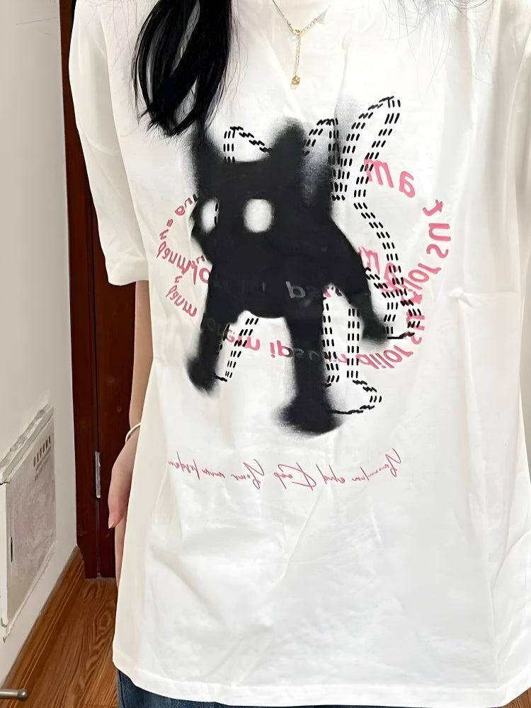 Y2K Aesthetic Shaking Cat Tee - Trendy Graphic Tee for Summer Outfits & Casual Looks