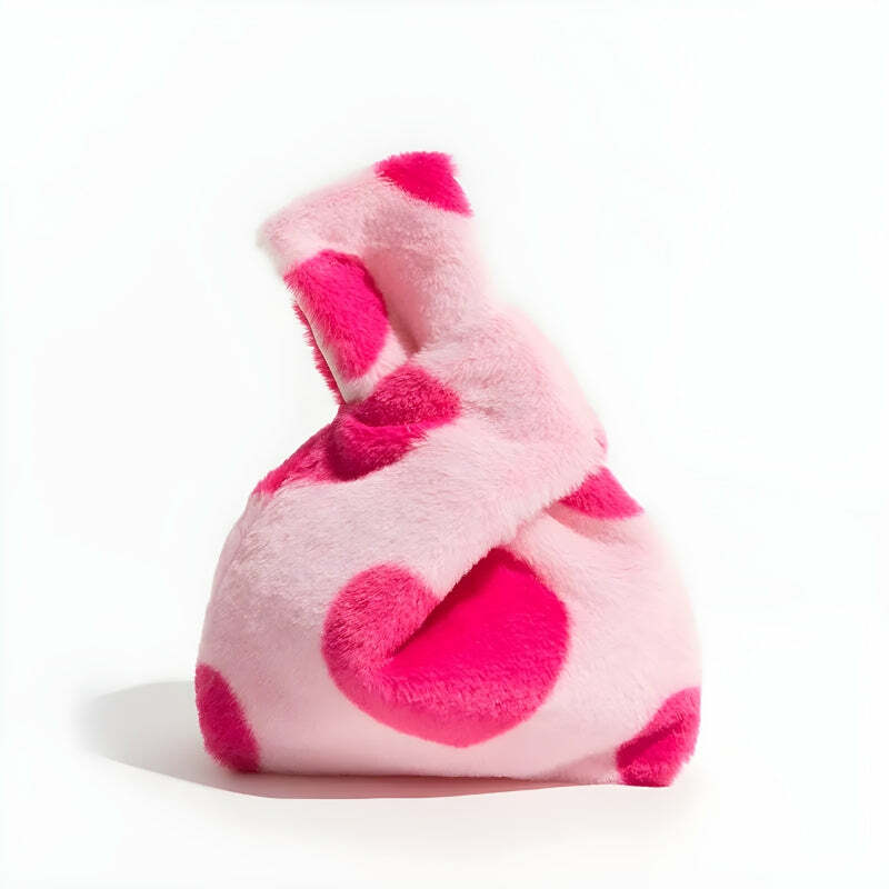 Y2K Aesthetic Soft Girl Heart Fluffy Wrist Bag - Cute Accessory for Trendy Outfits