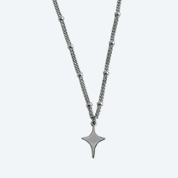 Y2K Aesthetic Star Silver Necklace - Trendy 2000s Fashion Jewelry for a Chic Look