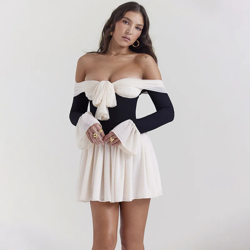 Y2K Aesthetic Tie Front Off Shoulder Corset Mini Dress for Trendy Summer Outfits