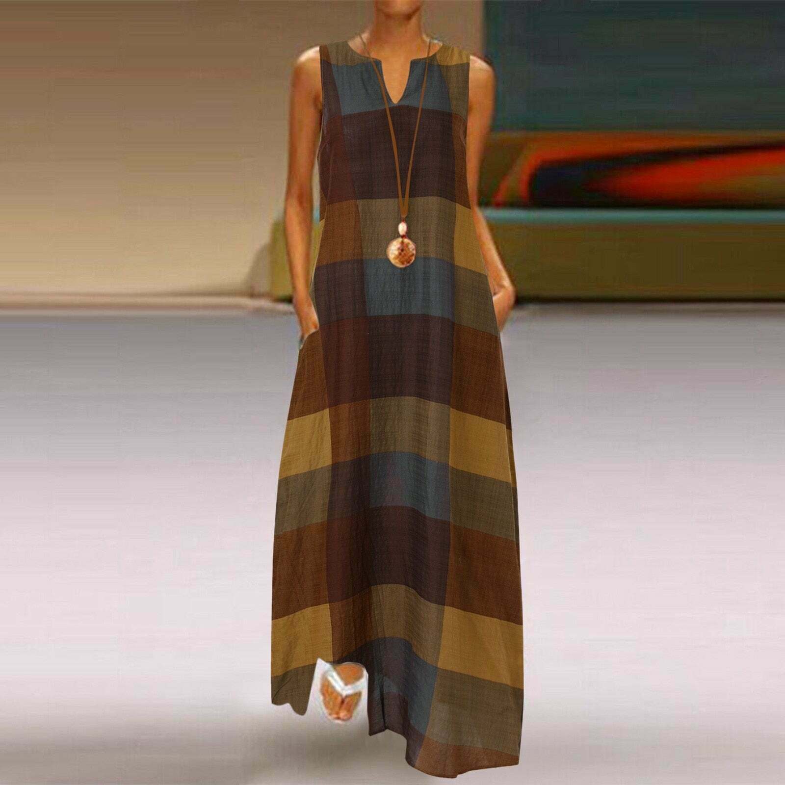 Y2K Aesthetic V-Neck Plaid Maxi Dress - Coquette Style with Grunge Vibes and Cute Details