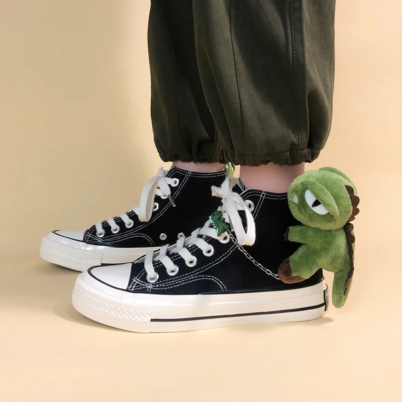 Y2K Aesthetic Weirdcore Dinosaur Canvas Sneakers for Unique Summer Outfits