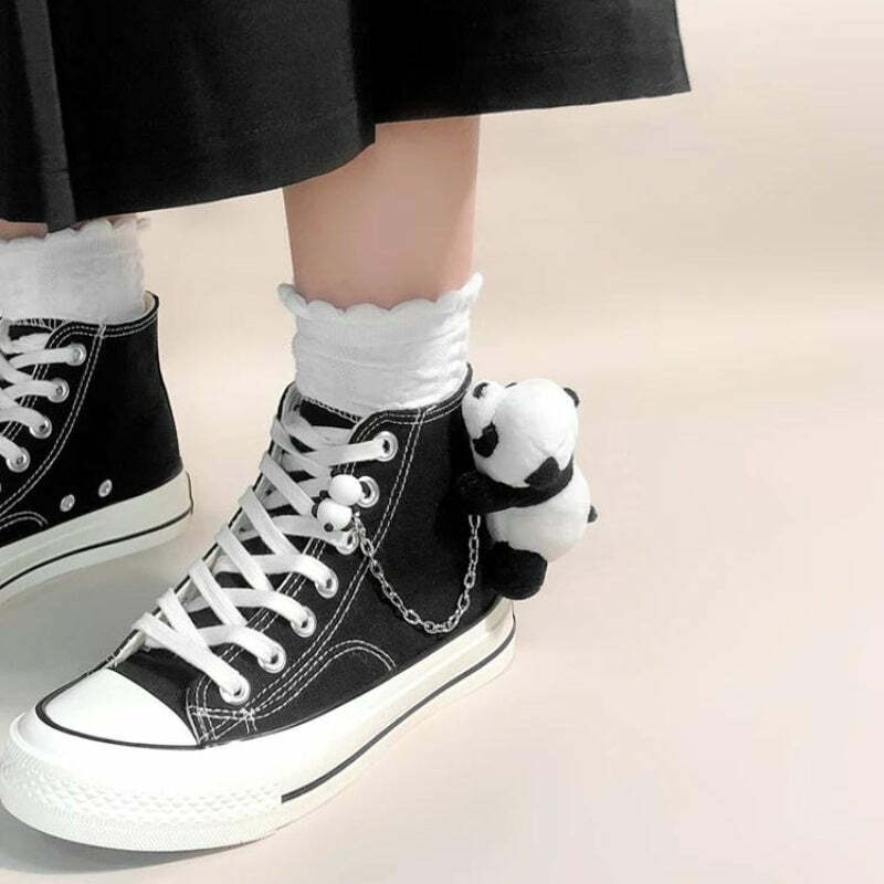 Y2K Aesthetic Weirdcore Panda Canvas Sneakers for Trendy Summer Outfits