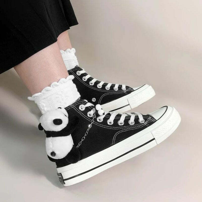 Y2K Aesthetic Weirdcore Panda Canvas Sneakers for Trendy Summer Outfits