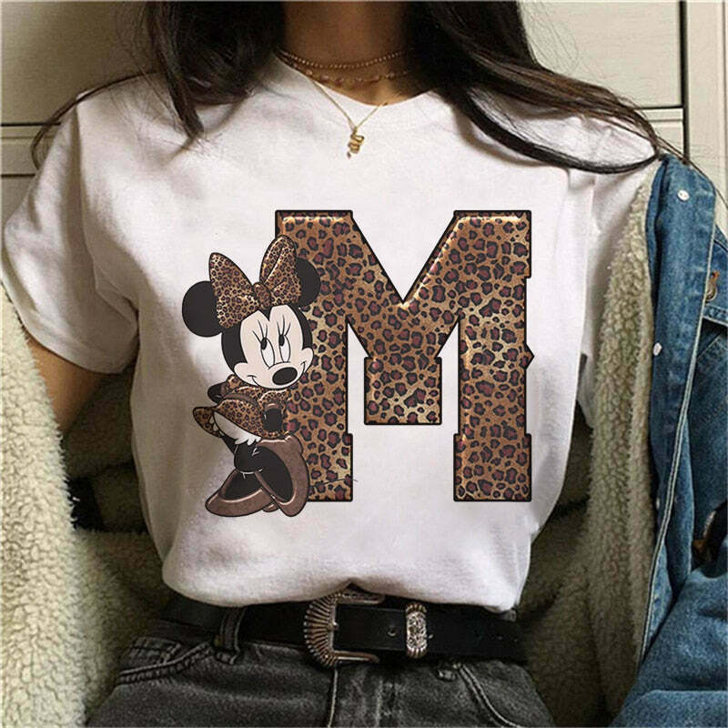 Y2K Aesthetic White Tee with Minnie Mouse Font - Cute Short Sleeve Top for Trendy Looks