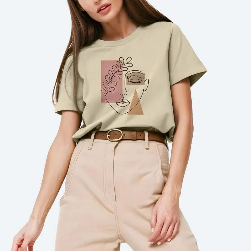 Y2K Aesthetic Woman Face Minimal Tee - Trendy Graphic Tee for Effortless Style