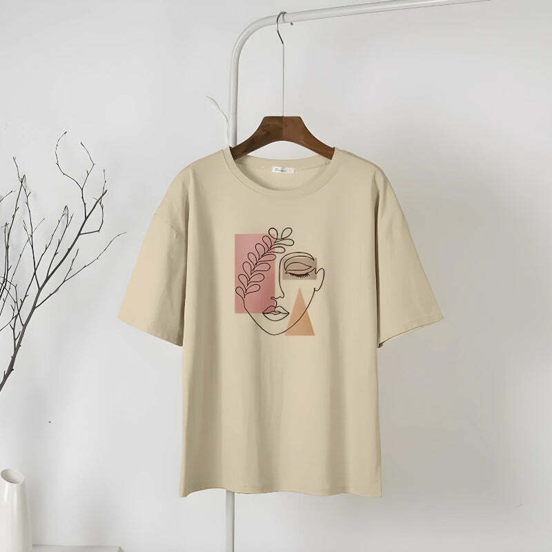 Y2K Aesthetic Woman Face Minimal Tee - Trendy Graphic Tee for Effortless Style