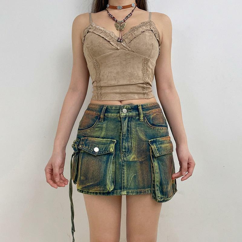 Y2K Cargo Denim Mini Skirt: Trendy 90s-Inspired Fashion for Effortless Summer Style