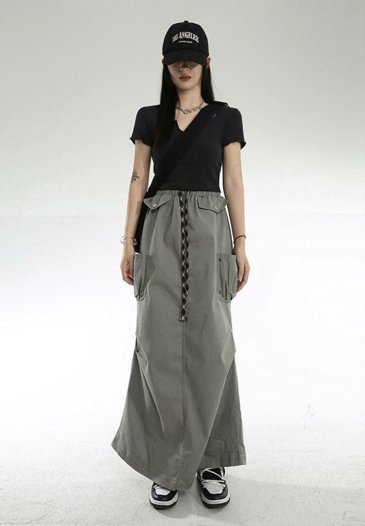 Y2K Cargo Pockets Parachute Maxi Skirt - Trendy Summer Outfit for Effortless Style