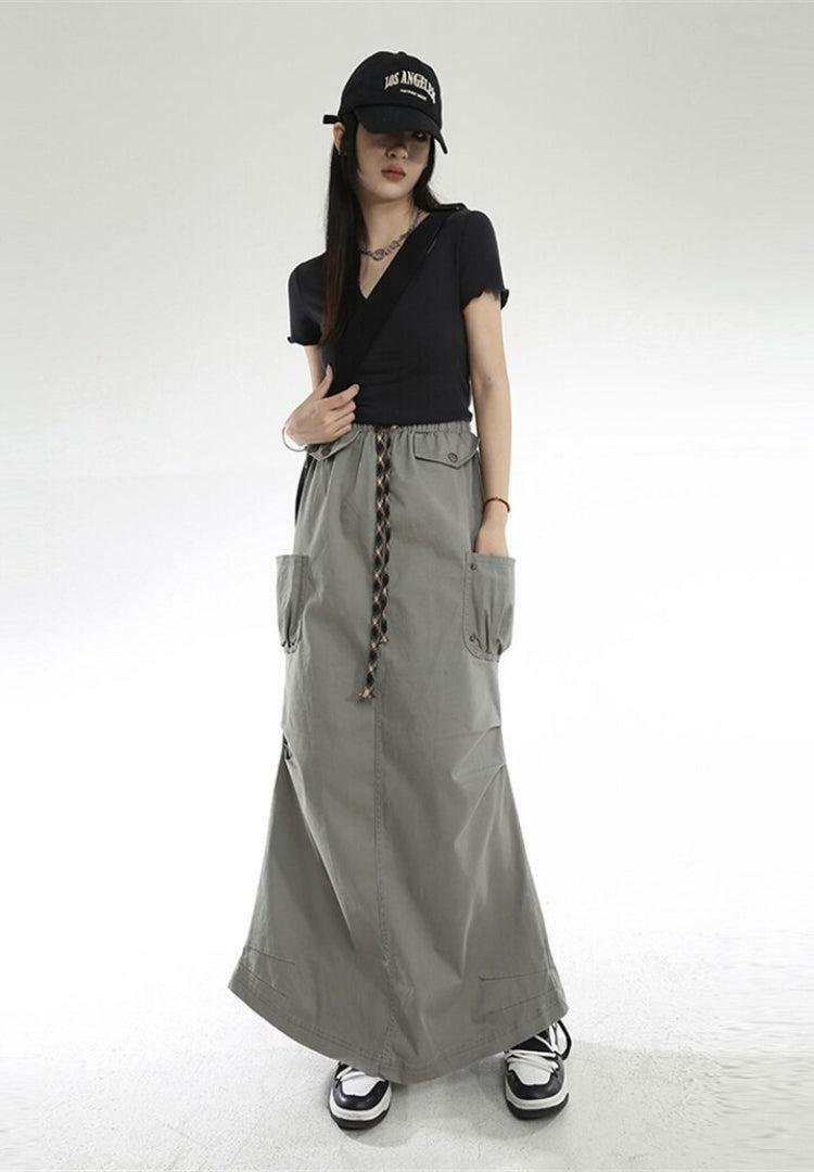 Y2K Cargo Pockets Parachute Maxi Skirt - Trendy Summer Outfit for Effortless Style