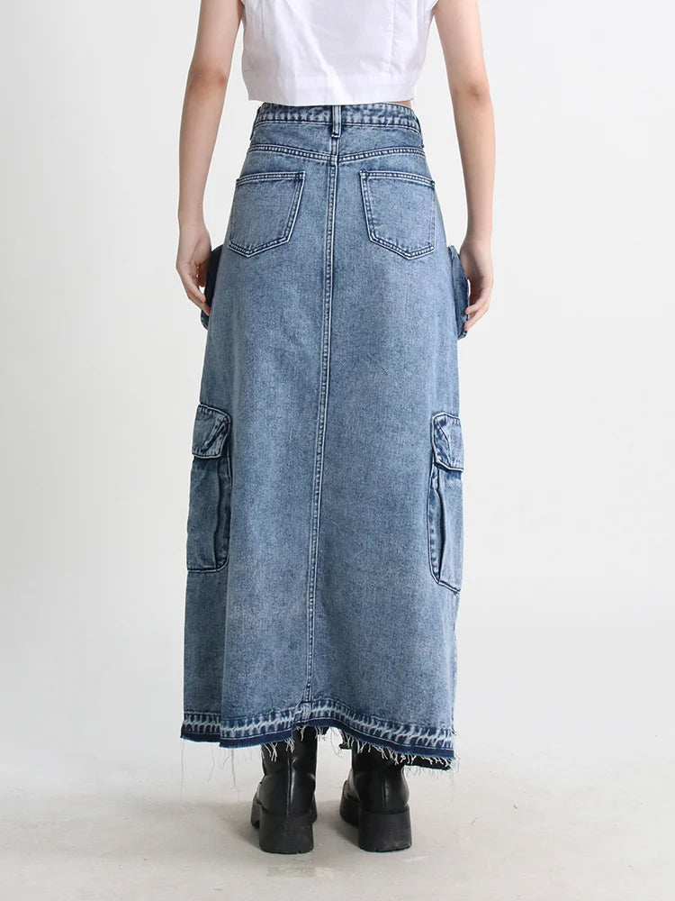 Y2K Cargo Split Denim Midi Skirt - Trendy Summer Fashion for Effortless Style