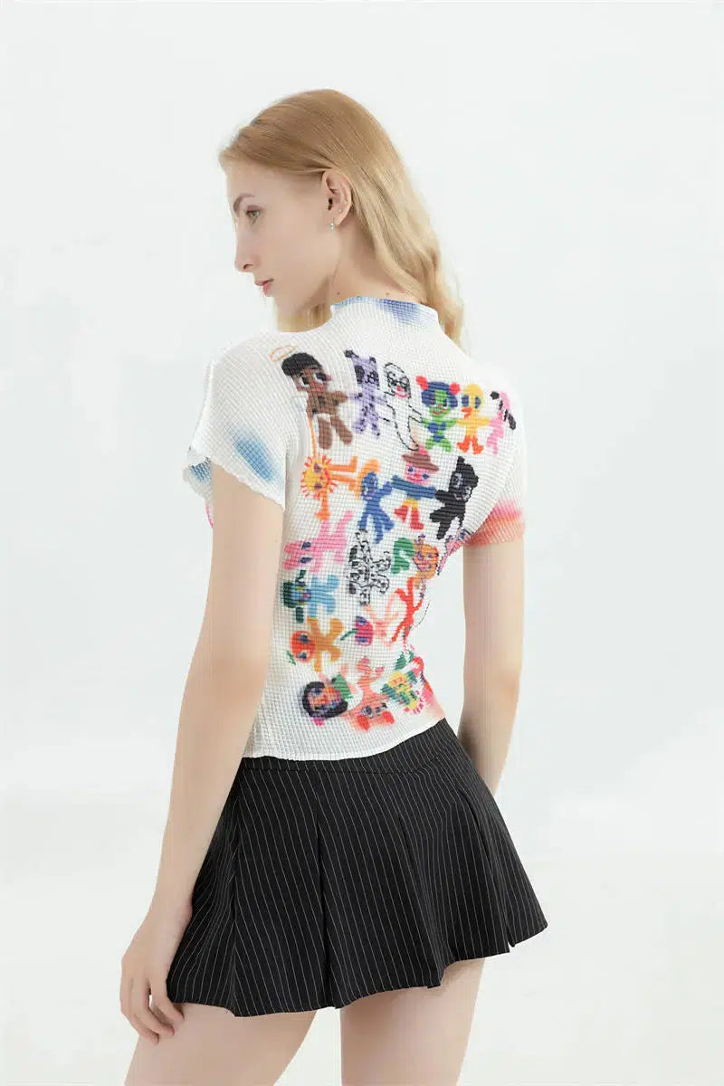 Y2K Cartoon Figures Graphic Tee - Trendy Summer Outfit for a Fun, Playful Look