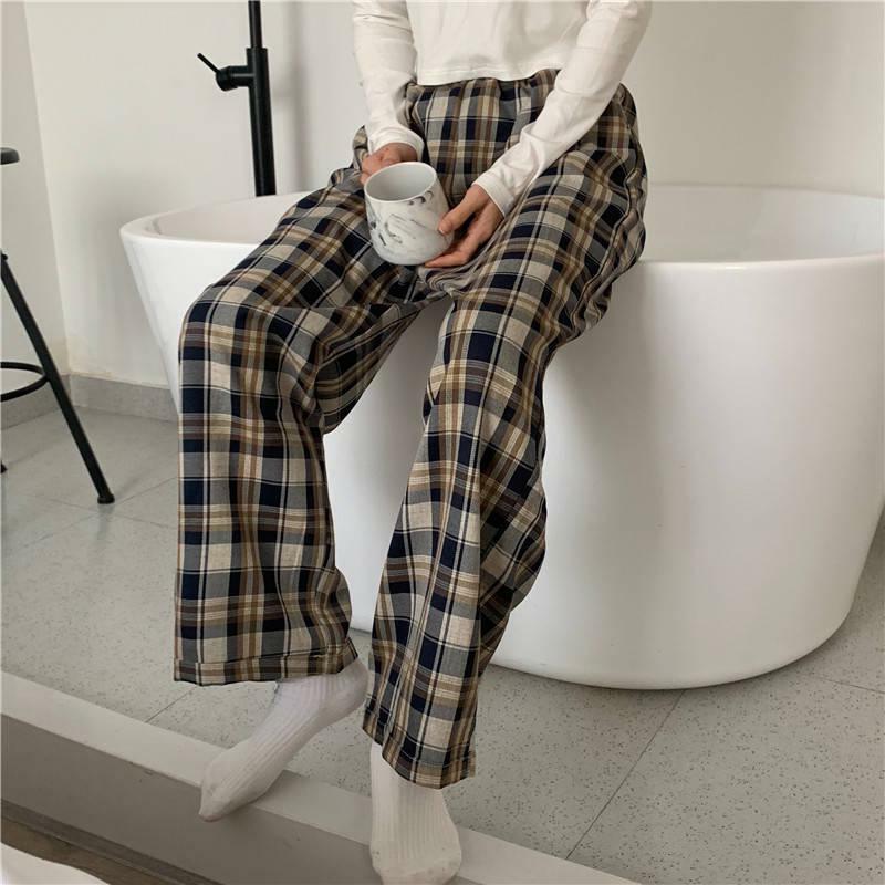 Y2K Checkered Sweatpants with Elastic Waist for Trendy Summer Outfits and Casual Vibes