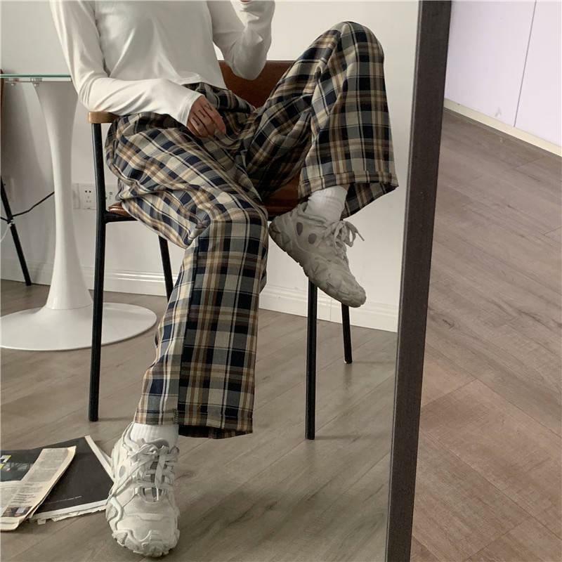 Y2K Checkered Sweatpants with Elastic Waist for Trendy Summer Outfits and Casual Vibes