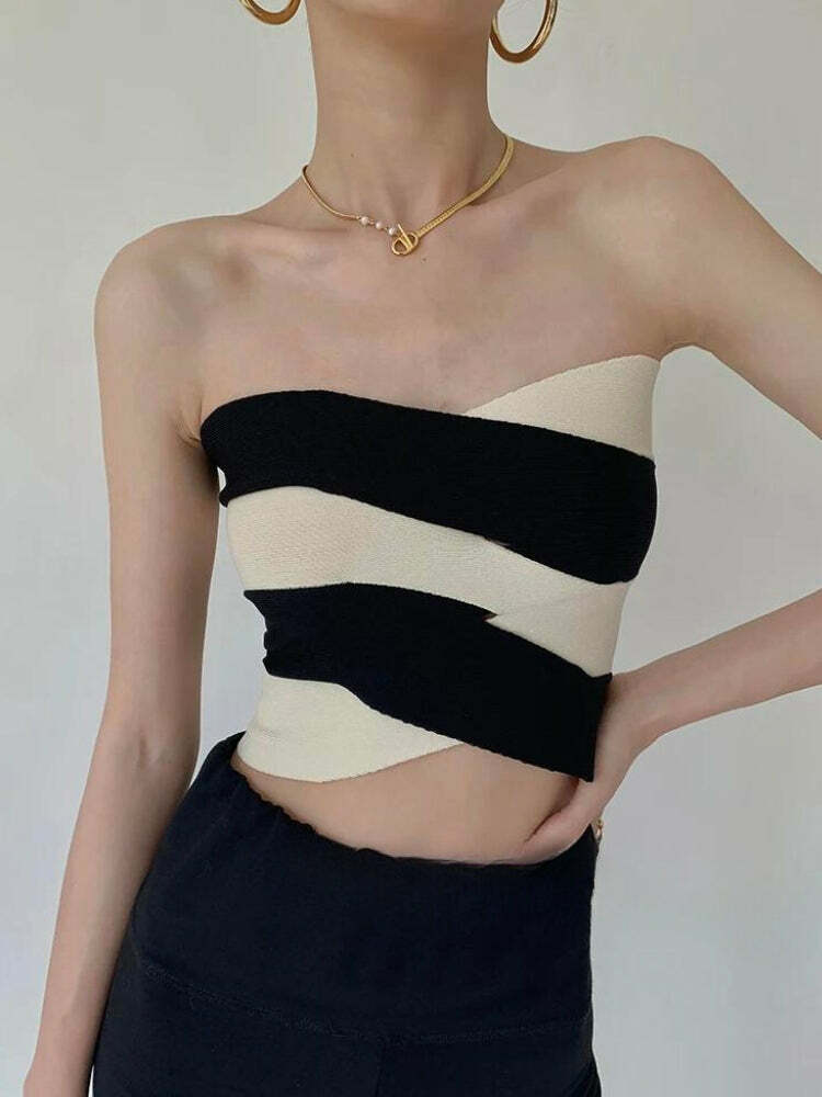 Y2K Contrast Color Tube Top - Trendy Summer Essential for Stylish Outfits