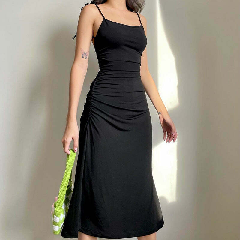 Y2K Coquette Aesthetic Side Pleated Summer Dress - Cute & Comfy for Grunge Style Lovers