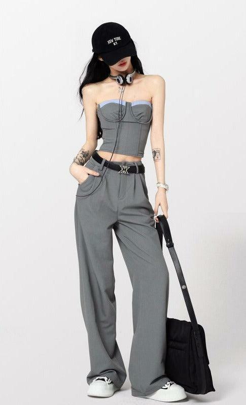 Y2K Corset Top & Wide Leg Pants Set - Trendy Summer Outfit for Effortless Style