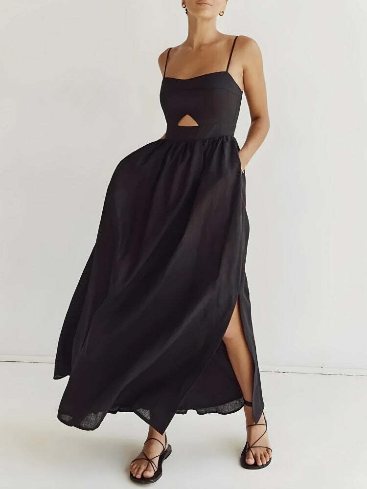 Y2K Cut Out Slit Maxi Dress - Trendy Summer Dress for Effortless Style & Aesthetic Vibes