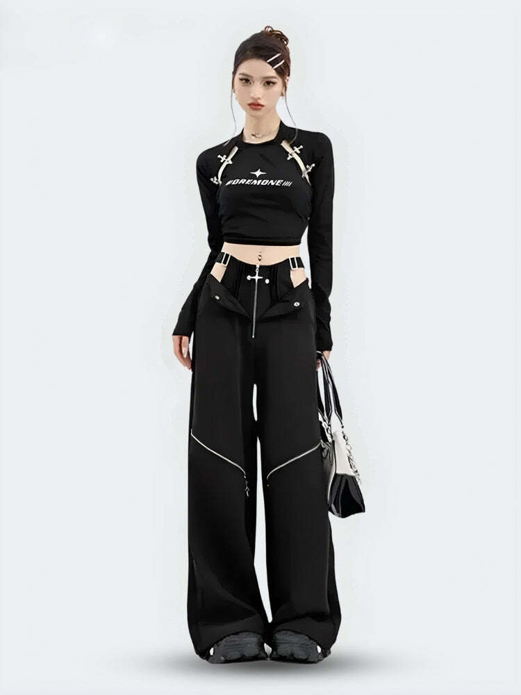 Y2K Cut Out Waist Cargo Pants for Trendy Summer Outfits and Grunge Aesthetic Looks