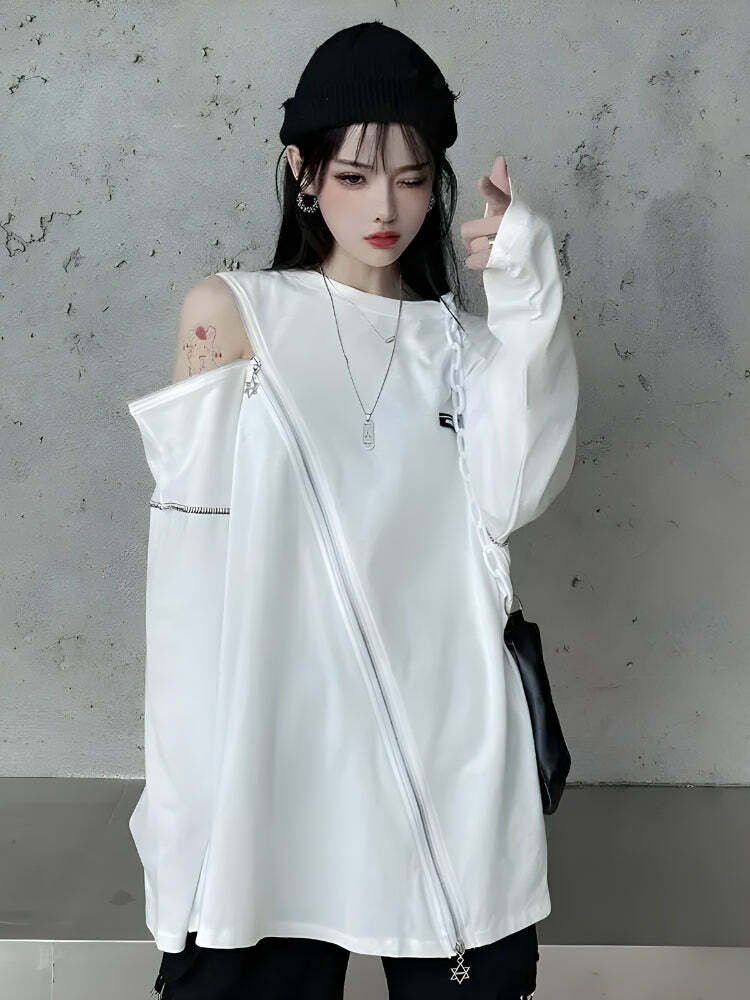 Y2K Cyberpunk Cross Zip-Up Top: Edgy Grunge Style for Trendy Summer Outfits