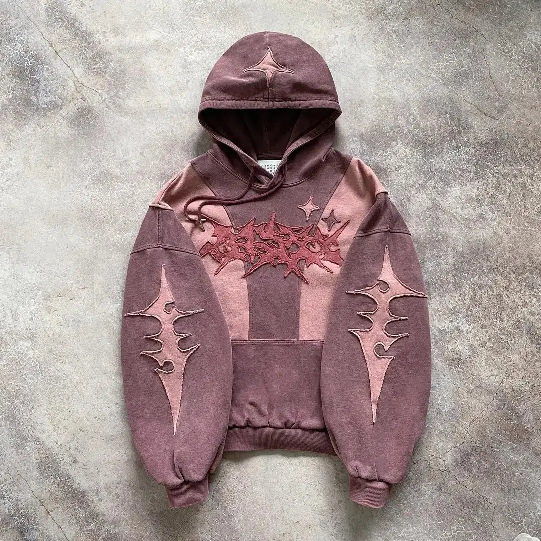 Y2K Cyberpunk Futuristic Patch Hoodie - Trendy Grunge Aesthetic for Bold Summer Outfits