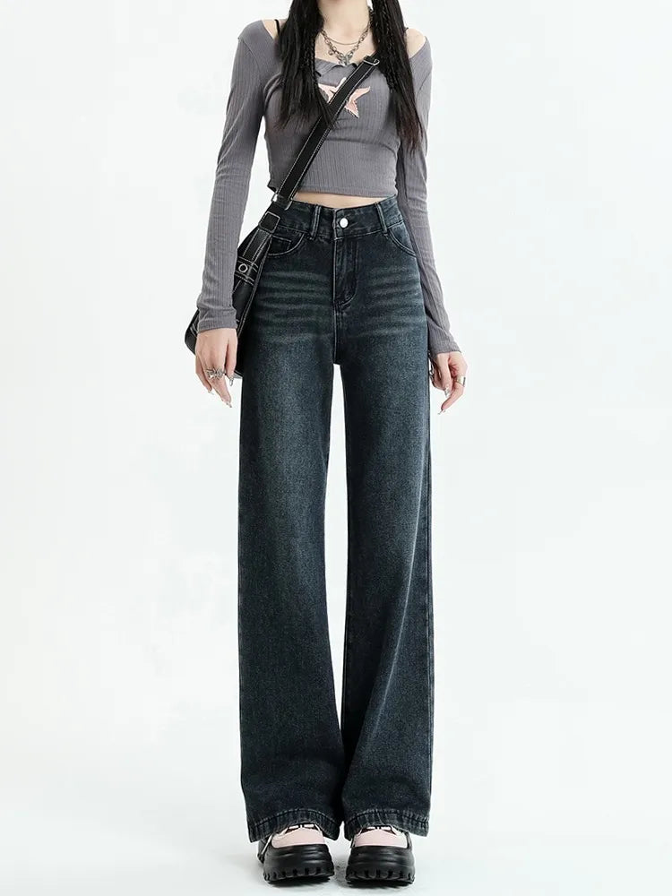 Y2K Dark Wash Straight Leg Jeans - Vintage 90s Style for Effortless Grunge Aesthetic