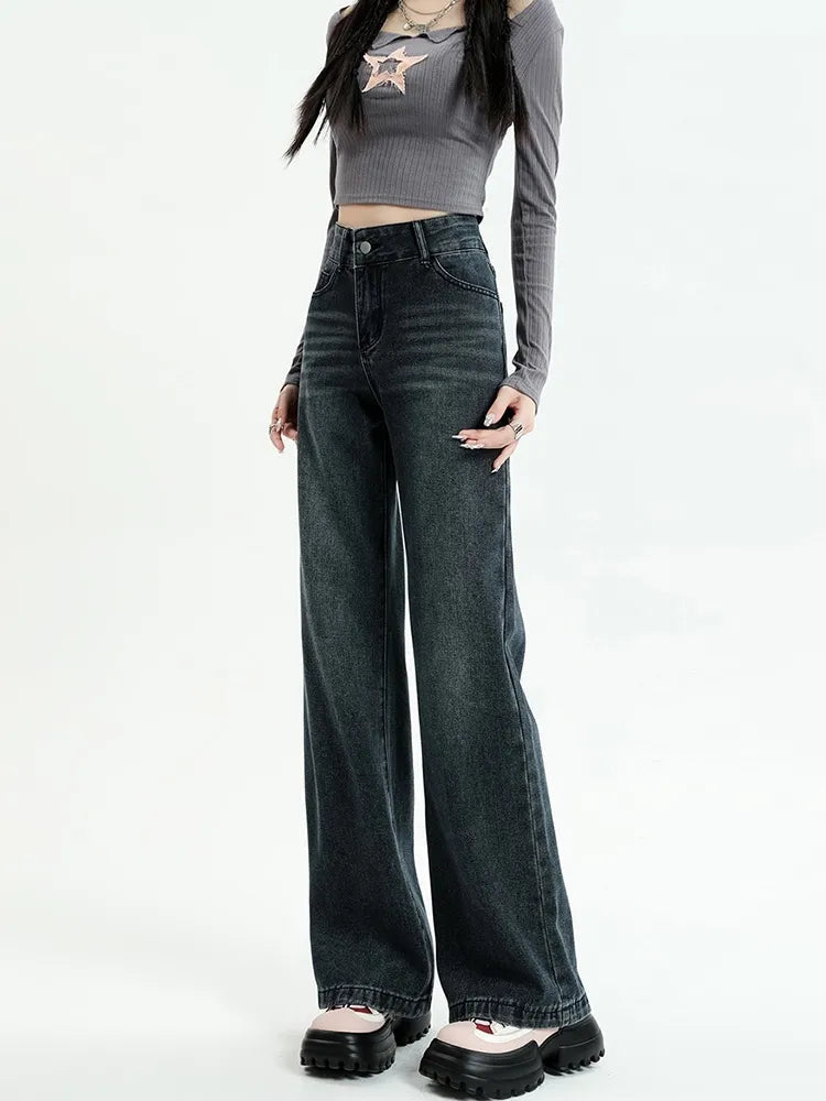 Y2K Dark Wash Straight Leg Jeans - Vintage 90s Style for Effortless Grunge Aesthetic