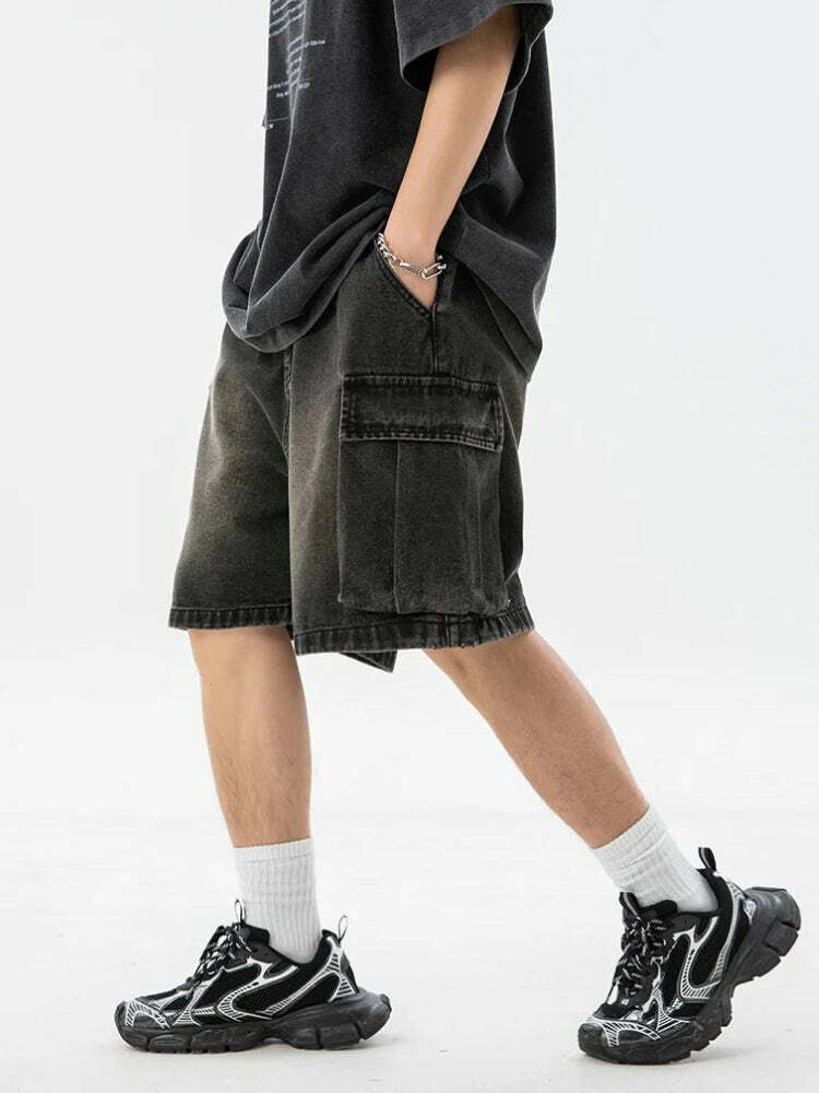 Y2K Denim Drawstring Wide Leg Cargo Shorts for Trendy Summer Outfits and Aesthetic Vibes