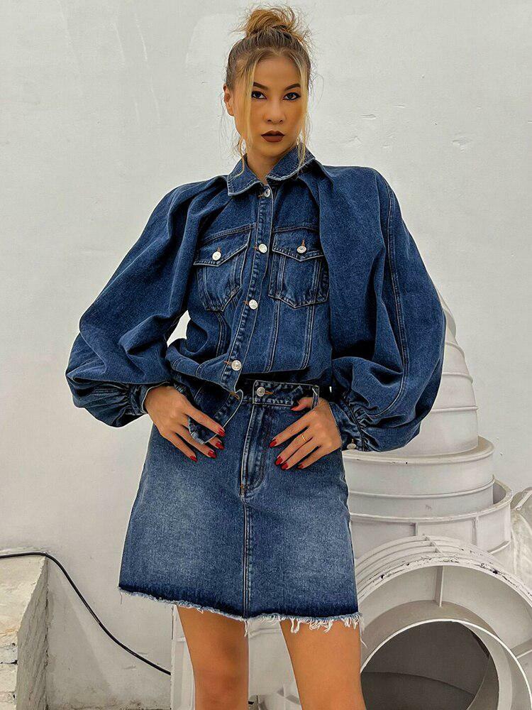 Y2K Denim Jacket and Skirt Set - Trendy Two-Piece Outfit for Summer Vibes