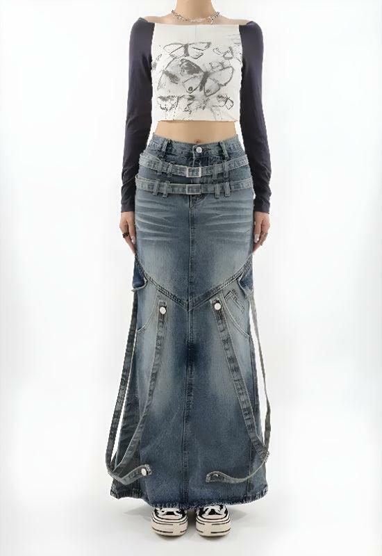 Y2K Denim Maxi Skirt: Trendy 2000s Fashion Staple for Effortless Summer Style