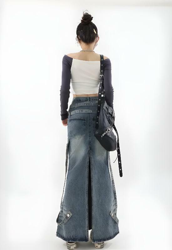 Y2K Denim Maxi Skirt: Trendy 2000s Fashion Staple for Effortless Summer Style