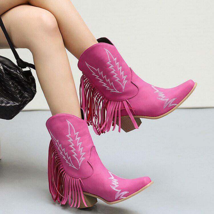 Y2K Disco Cowgirl Fringe Ankle Boots for a Retro Grunge Aesthetic and Summer Vibes