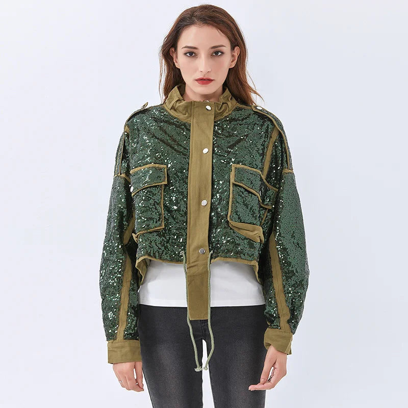 Y2K Disco Cowgirl Sequined Zip-Up Jacket for a Glamorous Summer Night Out