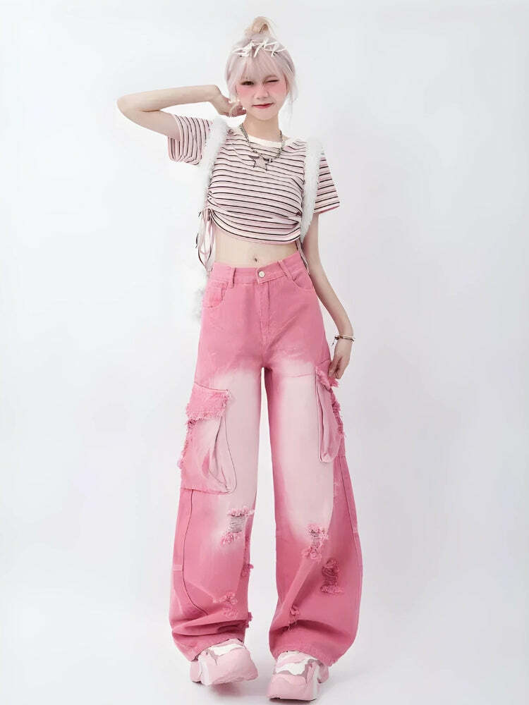 Y2K Distressed Cargo Jeans: Trendy Grunge Style for Effortless Summer Outfits